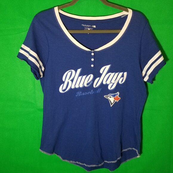 TORONTO BLUE JAYS 5th Ocean New Era Women Medium Henley Ace Chatterer Geai Bleu - Picture 1 of 7
